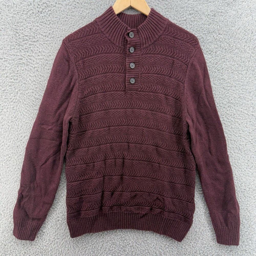 Marc Anthony Mens Knit Sweater L‎ Red Marroon Alpaca Wool Blend Pullover Casual